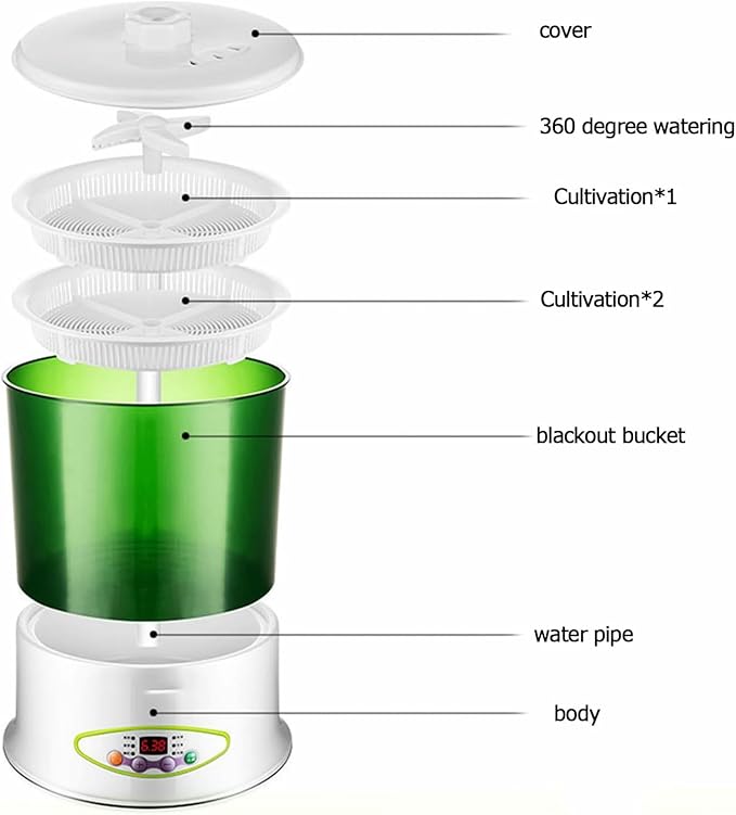 Home Smart Bean Sprout Machine Automatic Bean Sprout Machine Seed-Sprouter Kits Time and Temperature Control Water and Electricity Separation 1.8 L Wa