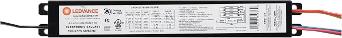 LEDVANCE 4-Lamp 32W T8 High Efficiency Instant On Electronic Ballast Universal (120-277) Black- 1 Pack (75866)