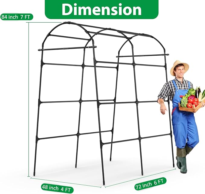 Garden Trellis Arch for Climbing Plants Outdoor - 84 x 72 Inch Cucumber Garden Arch Trellis with Netting Large Mental for Archway Walkway Arbor Flower Vegetables Plants Yard Lawn