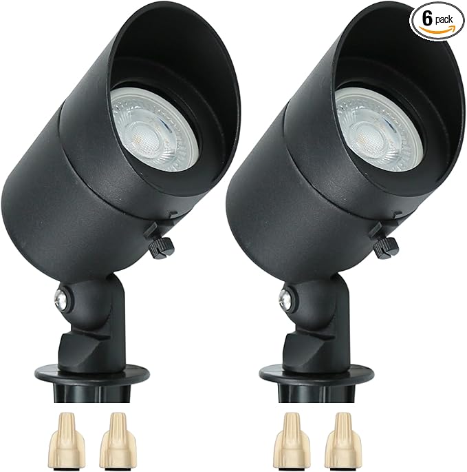 Lumina Lighting® 4W Landscape Lighting 12V Landscape Lights Low Voltage Landscape Spotlights Warm White Waterproof Outdoor Replaceable LED Bulb for Garden Lawn Porch Patio and Yard(Black 2-Pack)