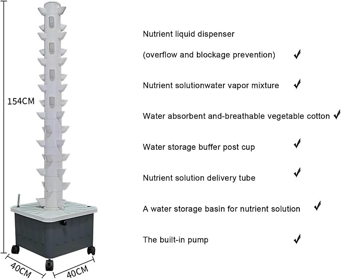 Hydroponic Tower Hydroponic Culture S Kits Garden Interior Cultivation Vertical Cultivation Tower for Fresh Herbal Garden Fruits Vegetables Torr