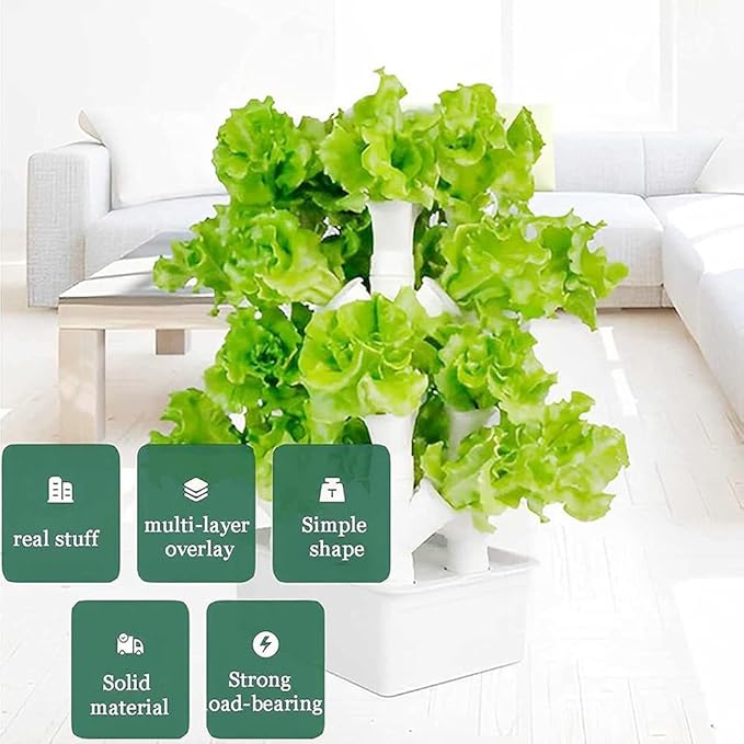 Vertical Hydroponic Tower Vegetable Plant Tower 16/24/32 Pots PVC Pipe Hydroponic Kit Aquaponics Growing System for Leafy Vegetables Herbs Garden Grow Lettuce and Fruits 16Holes ( 32Holes)