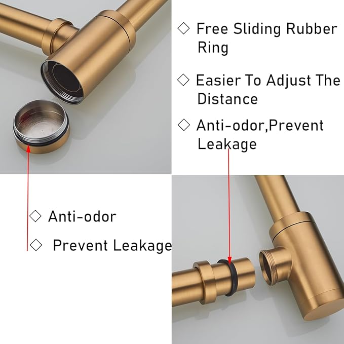 RANDOM Brass Round Bottle P-Trap 1 1/4Raise and Lengthen Adjustable Basin Sink Waste Drain Trap KitChampagne Bronze.RD-83888CB-L
