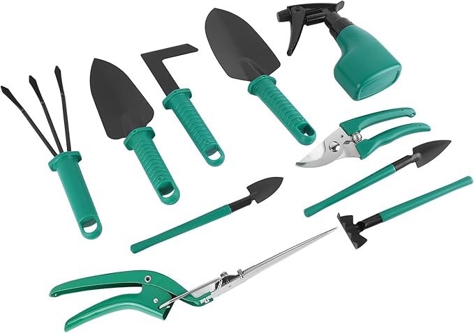 GLOGLOW Garden Tool Set Iron Material Gardening Kit with 10 Essential Tools for Outdoor Garden and Yard Use