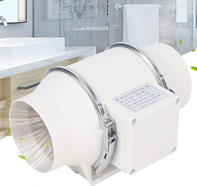 4'' Inline Duct Fan 129.41 CFM High-Efficiency Exhaust Ventilation Fan Quiet 31dB Air Duct Fan with Pure Copper Motor for Home Kitchen Bathroom Grow Tent Hydroponics (US Plug 110V)