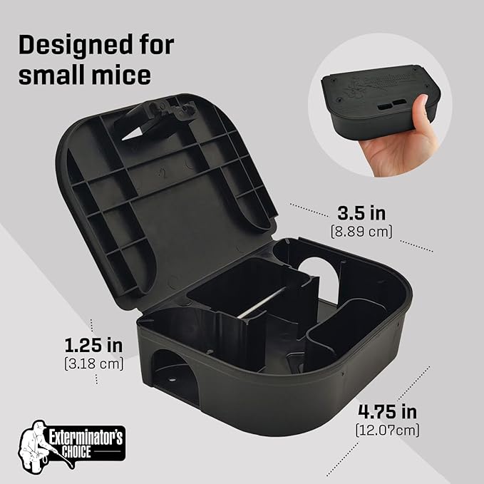 Exterminators Choice Mouse Bait Station Kit - Heavy-Duty Indoor &amp Outdoor Use - Bait Stations for Yard - Secure Key-Lock Design - Pack of 6 1 Key Black 4.75in x 3.5in x 1.25in