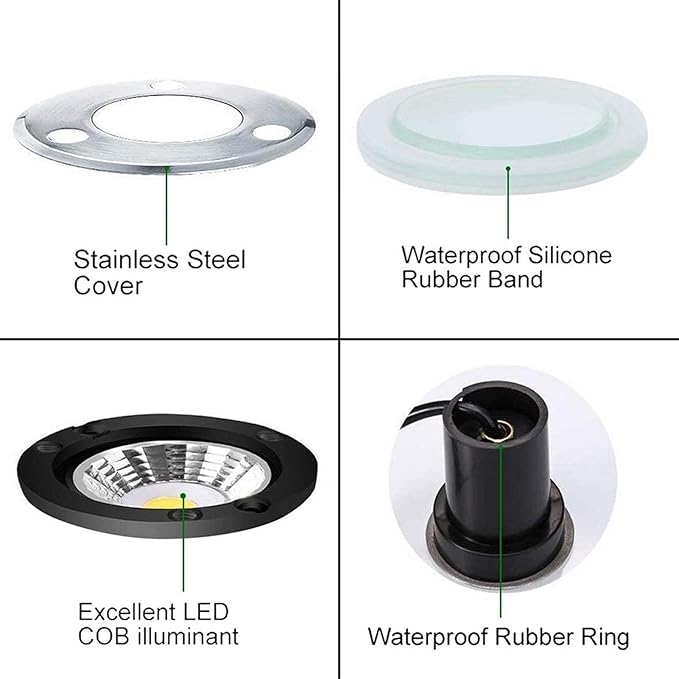 Pool Bulbs Garden Spotlight Deck Landscape 3W Outdoor Recessed Spotlights Stainless Steel PanelWarm White 24V