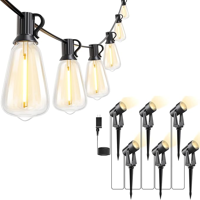 Svater Low Voltage Landscape Lighting 6 Pack + Outdoor String Lights 120 FT