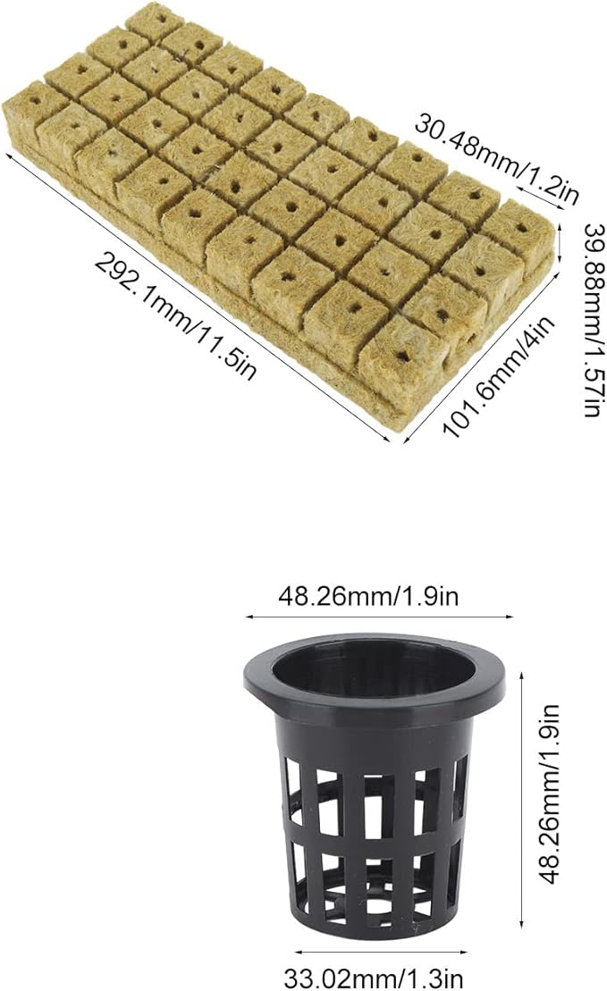 JTLB 72 Set 1 Inch Rockwool Cubes with 2 Inch Net Pots for Hydroponics Growing System Good Water Absorption Hydroponics Mesh Net Cup Kit for Home