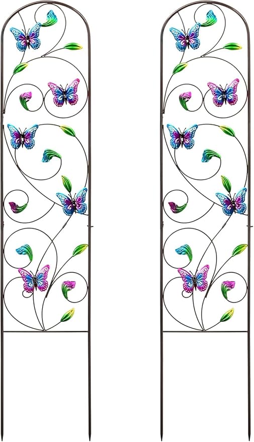 WAIU 2 Pack Butterfly Metal Garden Trellis for Climbing Plants Decorative Outdoor Trellis for Flowers Rustic Garden Decor for Patio Lawn Yard Backyard