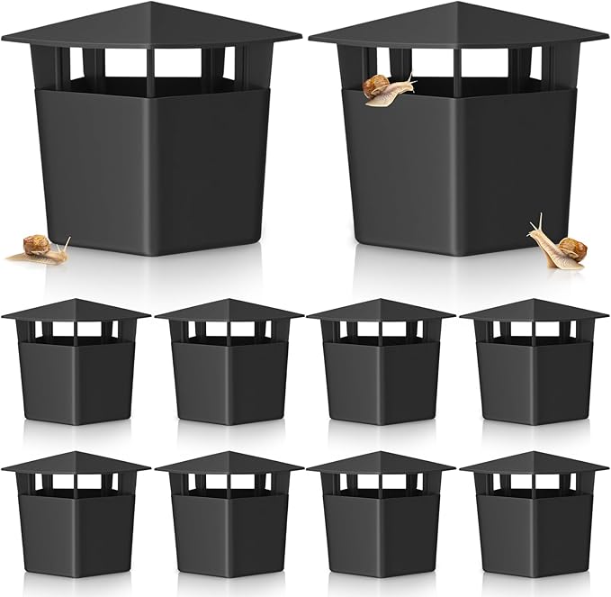 10 Pack Slug Snail Traps for Garden Reusable Beer Bait Snail Catchers with Pentagonal Lid Plastic Slug Houses for Outdoor Garden Vegetable Beds Farm(Black)