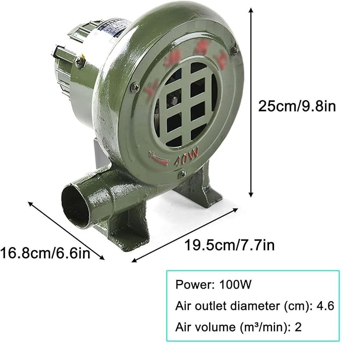 110V/220V Mini Blacksmith Forges Blower Centrifugal Barbecues Blower Electric Blacksmith Forge Blower Bounce House Blower Coal Forge Air Blower Cooking BBQ Air Blower with Governor(100W)