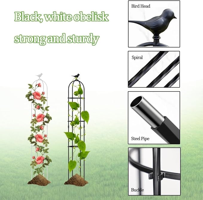 1pc Φ8.3-13.8in Garden Obelisk Trellis for Climbing Plants Metal Garden Trellis Tomato Cage High 47/59/63/71/74.8in for Climbing Vine Birdcage Shape (Color : Black Size : 21x120cm(8.3x47in))