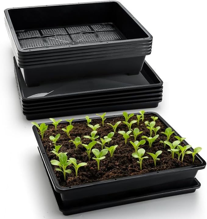 5 Pack Soil Blocking Trays(14x12x3) Plastic Flat Plant Tray for Holding or Collecting Drainage Water Elevated Microgreen Seed Starter Tray for Seed Germination (Black)