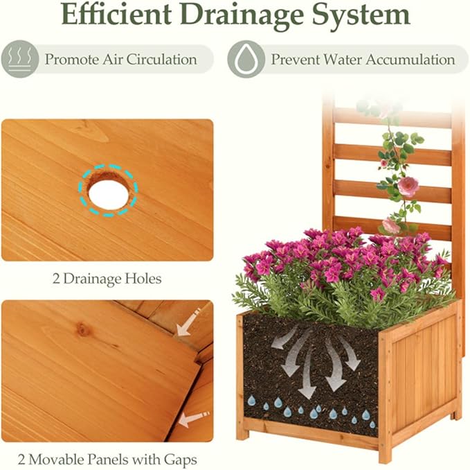 2-in-1 Wooden Raised Garden Bed with Trellis 48 Vertical Planter Box for Climbing Plants Vegetables &amp Flowers Outdoor Wood Privacy Screen for Patio Balcony &amp Backyard Natural Fir Wood