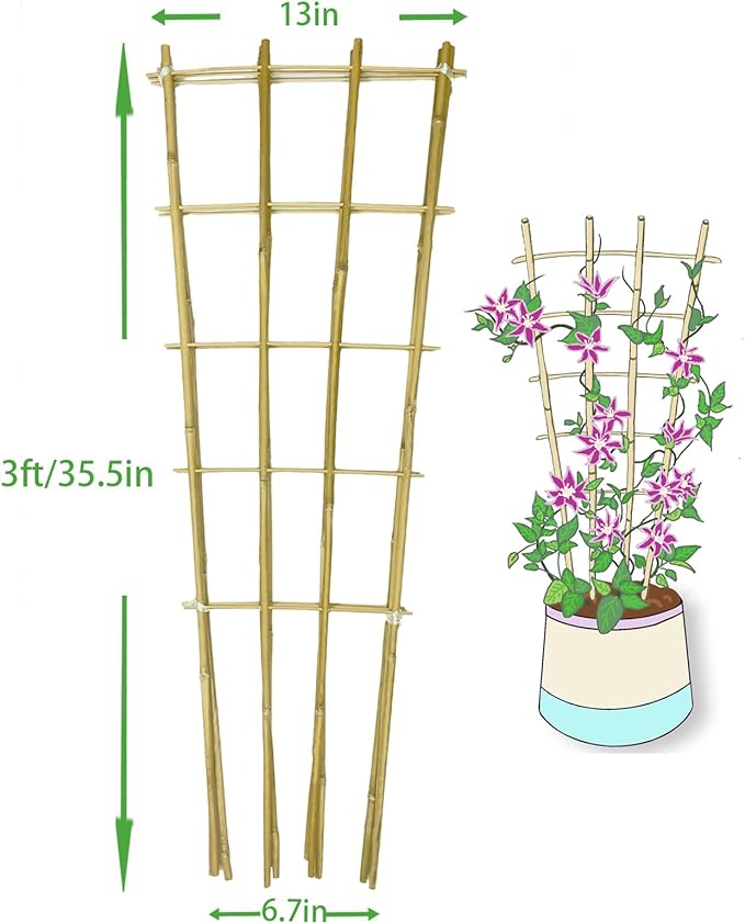 Natural Bamboo Trellis 3Feet3PackFan-Shaped Plant Support Trellis for Outdoor and Indoor Potted Climbing PlantsVegetables Cucumber Tomato Hoya