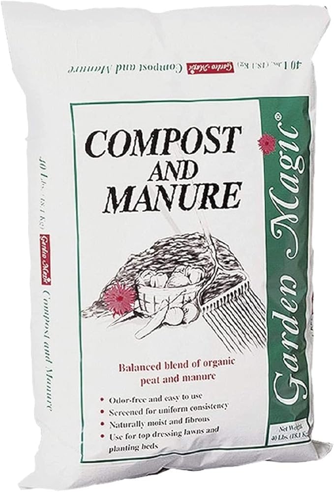 Michigan Peat 2-Pack Compost and Manure Blend Garden Magic Mix w/Odor-Free Blend 40 Lbs - Outdoor Lawn and Gardening Mixture with Nutrients and Minerals for Soil Potting and Planting