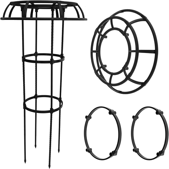 Garden Trellis for Climbing Planter Adjustable Metal Flower Trellis Mushroom Top Trellis for Outdoor Indoor Use Planter Support for Vegetables Roses Vines US(Three LayersBlack)