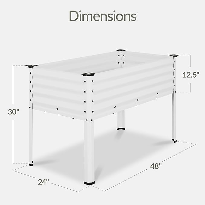 Best Choice Products 48x24x30in Galvanized Raised Garden Bed Metal Elevated Planter Box Vegetable Garden for Backyard Patio Balcony - White
