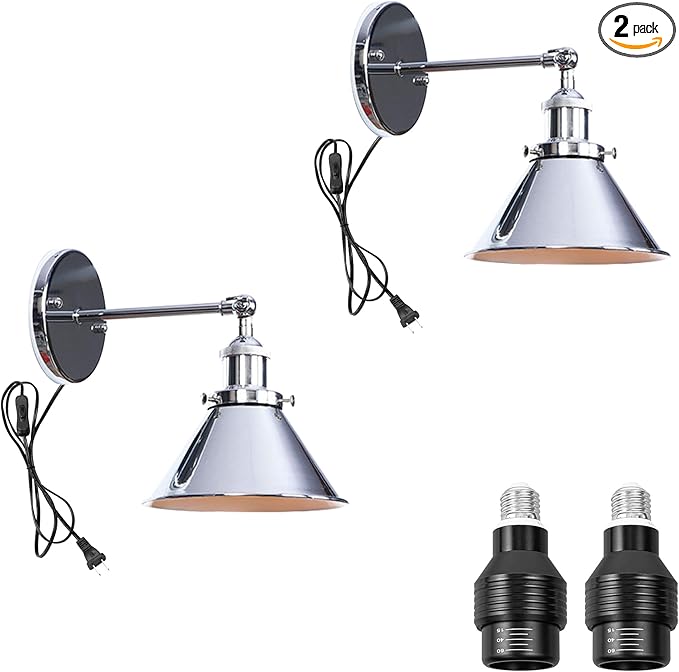 2-Pack Hook Type Wall Mounted Plant Light for Indoor Growing Full Spectrum 4500K 10W Adjusted Angle &amp Light Beam Range 15°-60° Vintage Silver Metal Wall Lamps for Plants Flowers