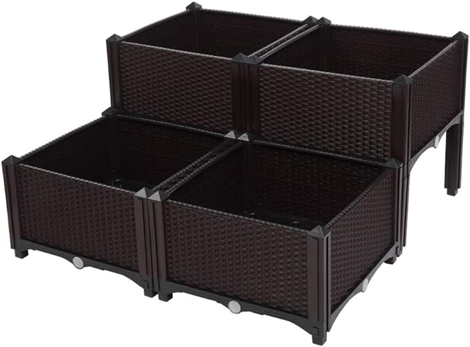 4pcs Raised Garden Bed Kit - Elevated Planter Garden Box for Flower/Herb OutdoorElevated Flower Bed Plant ContainerPlanters for Outdoor Plants Raised Garden Bed Planter Box Elevated Garden Boxes
