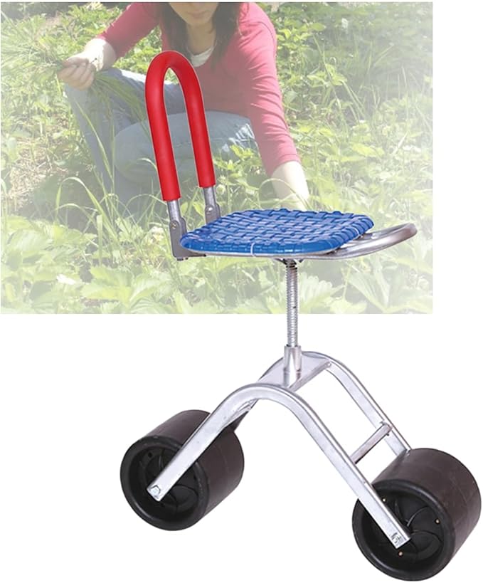 Garden Stool with Wheels Heightening Rolling Gardening Helper Bearing 150kg Adjustable Height 36-48cmfor Home Farms(Blue2 Wheels)