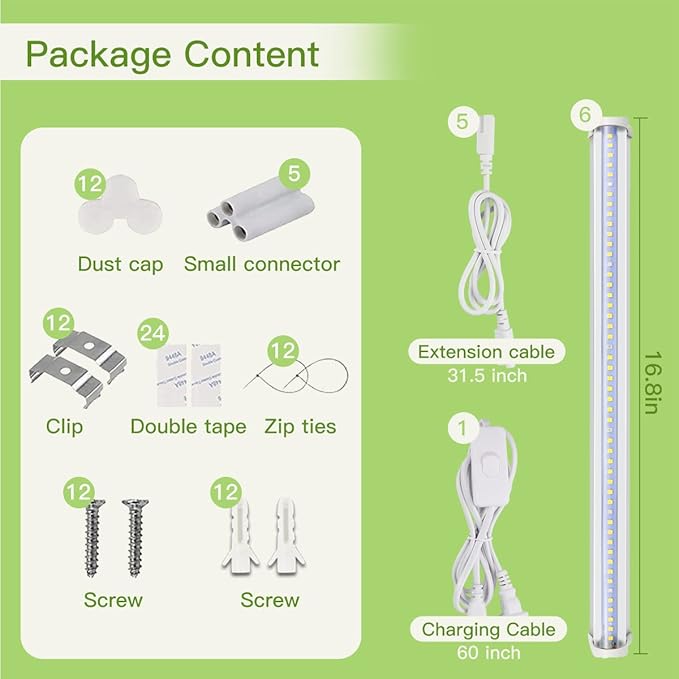 GYTF T5 LED Grow Lights 306-Bulbs 5000K White Full Spectrum Plant Growing Lamp Bars for Indoor Plants Seedling Hydroponics Daisy-Chain Design (6 x 10W 300W Equivalent)