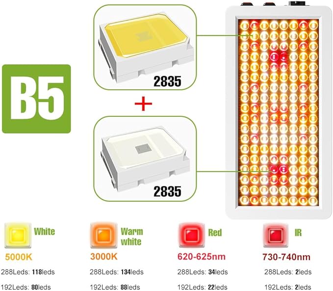 500W LED Full Spectrum Plant Lights AC110V UV IR Indoor Grow Fill Lamp Sunlike Veg/Bloom Modes Seeds Cultivation Lighting Red Blue Potted Flower Succulent Greenhouse Tent Hydroponic with Hook US Plug