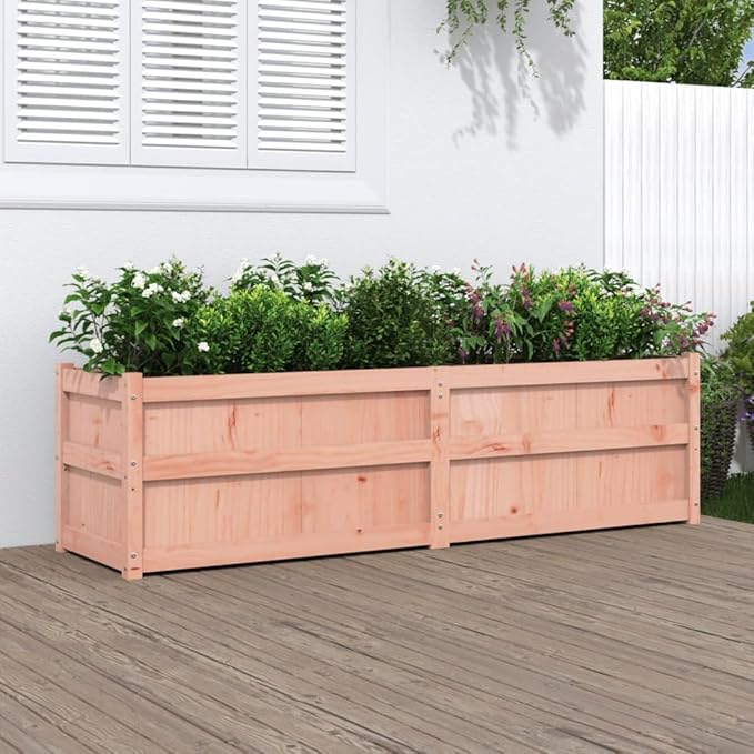 Large Garden Planter Natural Solid Douglas Wood 70.9x19.7x19.7 Inch Rectangular Raised Garden Bed for Outdoor Plants Oiled Finish