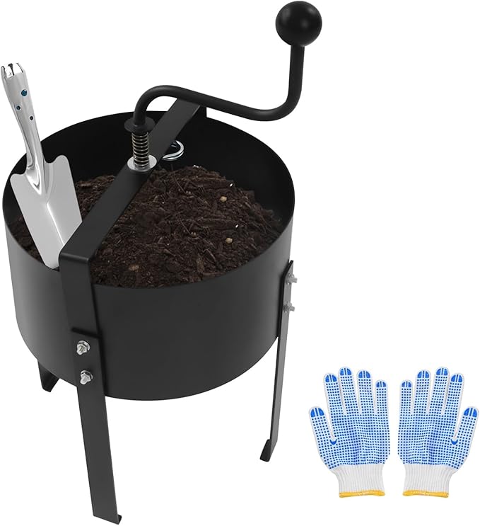 Rotary Soil Sifter Compost Sieve 13 Sifting Filter with 0.39 Inch Mesh Sifting Garden Potting Sifting Mesh Rock Sand Screen with Shovel and Gloves