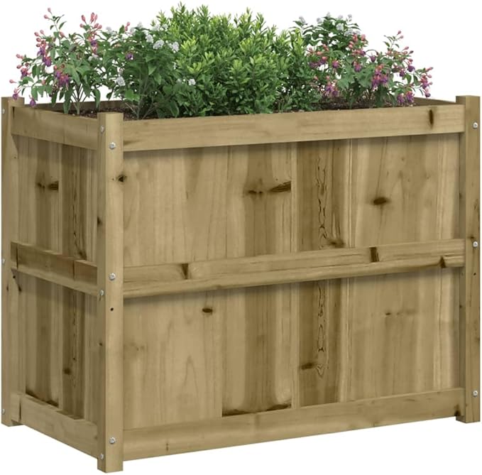 Large Garden Planter Natural Pine Treated Solid Wood 35.4x35.4x27.6 inch Durable Outdoor Raised Garden Bed for Flowers Herbs Vegetables