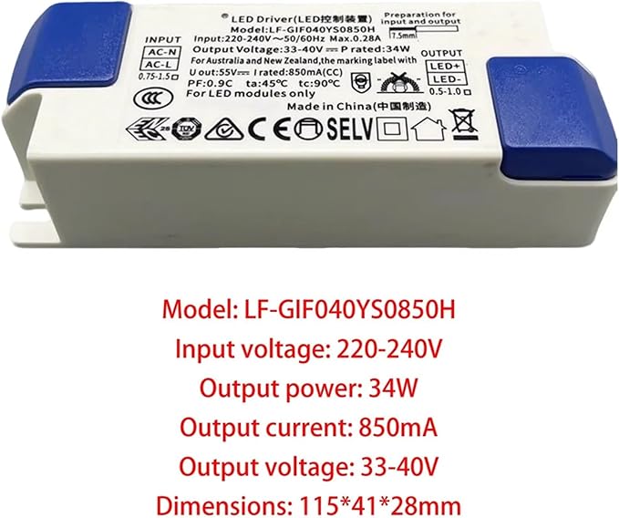 for LiFud LED Driver Ballast LF-GIRxxxYS Series 21W 500mA 23.4W 600mA 28W 700mA 30W 750mA 32W 800mA 34W 850mA Power Supply(LF-GIF040YS0850H)
