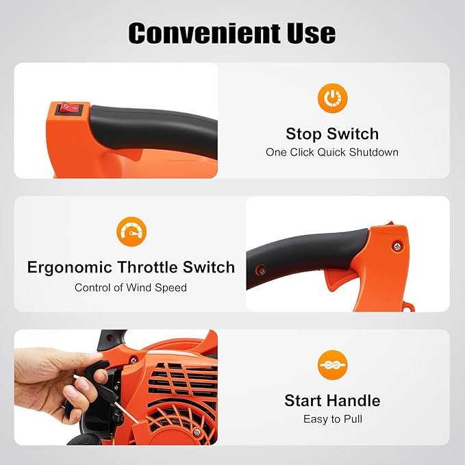 2-Stroke Handheld Gas Powered Leaf Blower 4.59ft³/H 25.4cc Powerful Lightweight Easy Start Leaf Blowers Gas Blowers for Lawn Care Yard Work