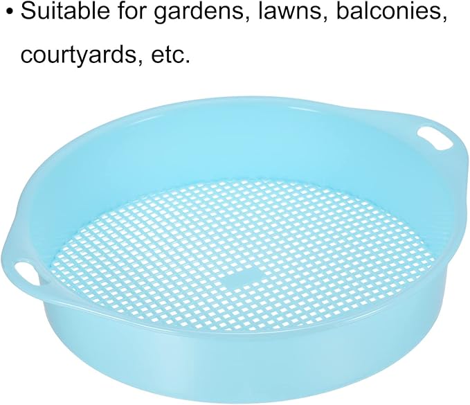 MECCANIXITY Garden Sifting Pan Round Potting Sieve Plastic Mesh Filter Soil Screen Gardening Tool for Garden Yard Blue 2 Pack