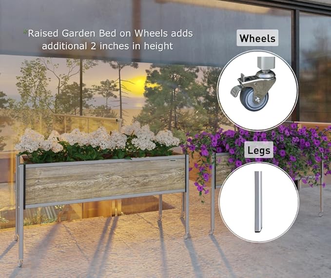Foreman Raised Garden Bed on Legs – Weather-Resistant Raised Garden Bed (36 x 24 x 25) with Drainage Ideal Raised Garden Bed for Vegetables &amp Flowers – 300 lb Capacity Callisto Wood Grain