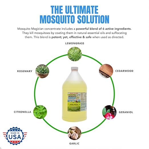 Mosquito Magician Ready to Use Liquid Solution – Kills Mosquitoes Fleas &amp Fire Ants – Use with Mosquito Foggers Sprayers &amp Misting Systems – Pet &amp Yard Safe for Lawns Patios Outdoors