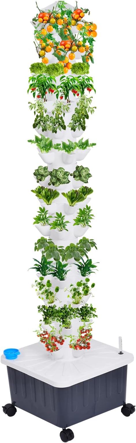 Hydroponic Tower Garden 14-Layer 70 Slots Indoor Vertical Garden Tower with Automatic Watering System for Fruits Vegetables High-Rise Building Planting Station