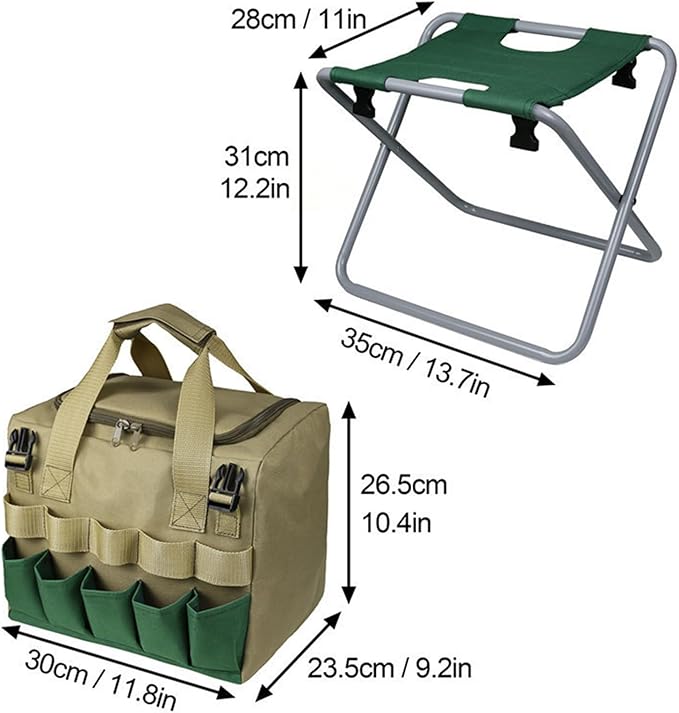 Portable Folding Stool Folding Garden Kneeler and Seat Heavy Duty Foldable Gardening Bench with Tool Bag for Outdoor Events Hiking Travel Beach Housework