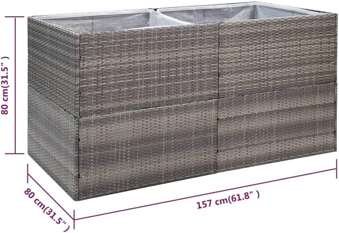 61.8x31.5 in Large Grey Rectangular Garden Planter Box Powder-Coated Steel &amp PE Rattan Raised Bed with Open Bottom for Outdoor Patio Balcony Deck