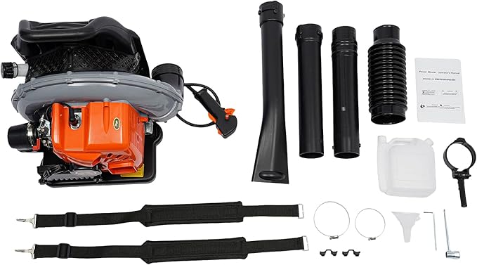 2-Stroke 63.3CC Backpack Gas Powered Leaf Blower 2.7KW Commercial Gasoline Grass Lawn Blower Heavy Duty Gas Leaf Blower with Air-Cooled &amp 1.8L Fuel Tank for Yard Lawn Care Snow Removal