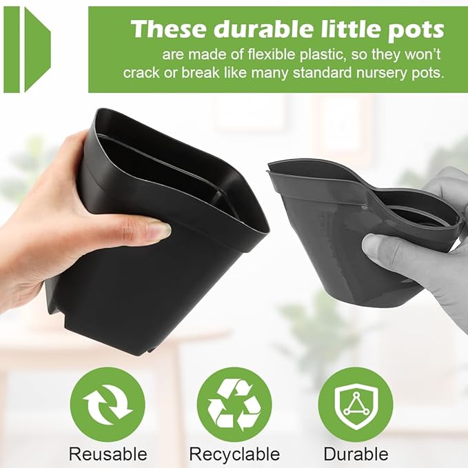 Square Nursery pots 4 Inches 60Pcs Seedling Plastic Seeds propogation Growing Pots (Black4Inches60Pcs)