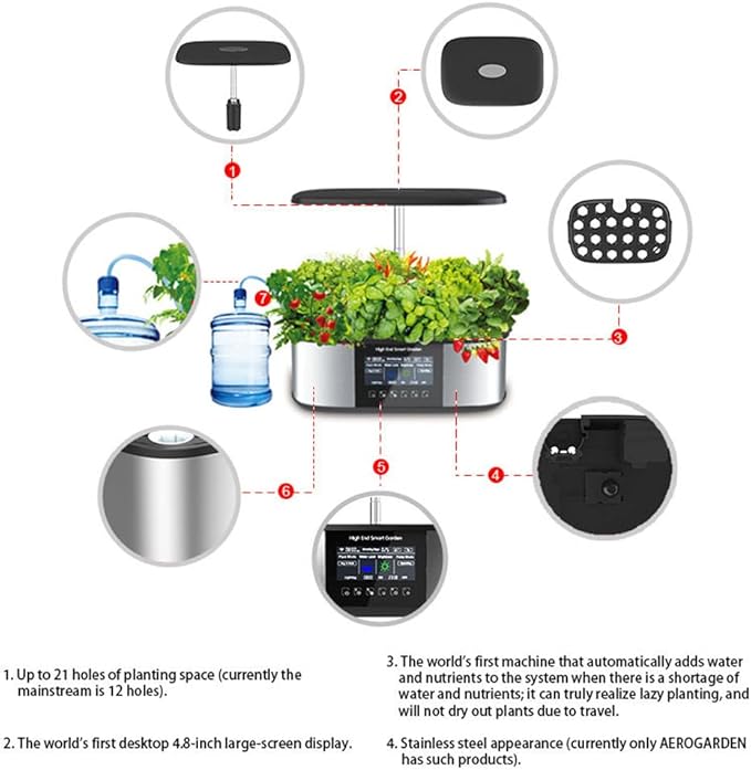 21 Pods Hydroponic Growing System WiFi Smart Garden with 4.8-inch Large-Screen Display Indoor Herb GardenAdjustable Height7.5L Water Tank Hydroponic Herb Garden Kit