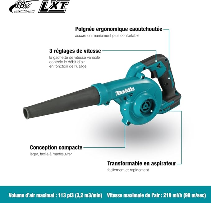 Makita DUB185Z Cordless Handheld Leaf Blower Powered by 18V LXT Li-Ion Battery