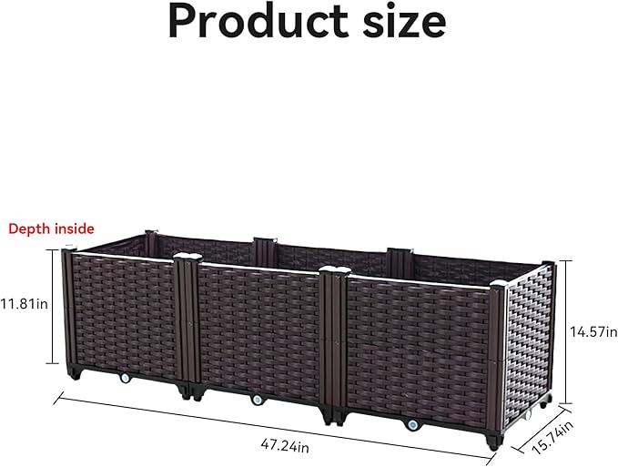 Raised Garden Bed Planters for Outdoor Plants Raised Beds for Gardening Plastic Planter Raised Beds for Planting Outdoor Plant Vegetables Flowers Fruits and Plants 47.2(L) x 15.7(W) x 14.5(H)