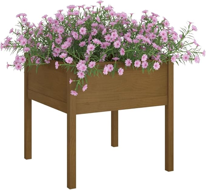 2pcs Wooden Garden Planter Box Stand with Legs Outdoor Raised Garden Bed Garden Yard Wood Box for Vegetables Flowers Herbs Honey Brown 27.6x27.6x27.6 Solid Wood Pine