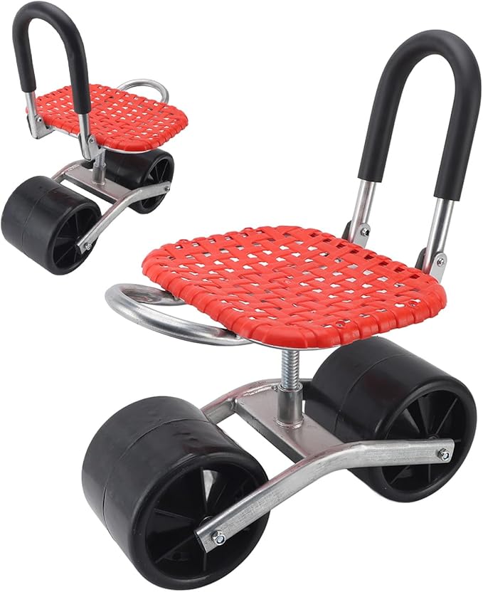 Garden Rolling Work Seat Stool Iron Cart with 2 Wheels Garden Tool for Field Multifunctional Design Increases Work Efficiency