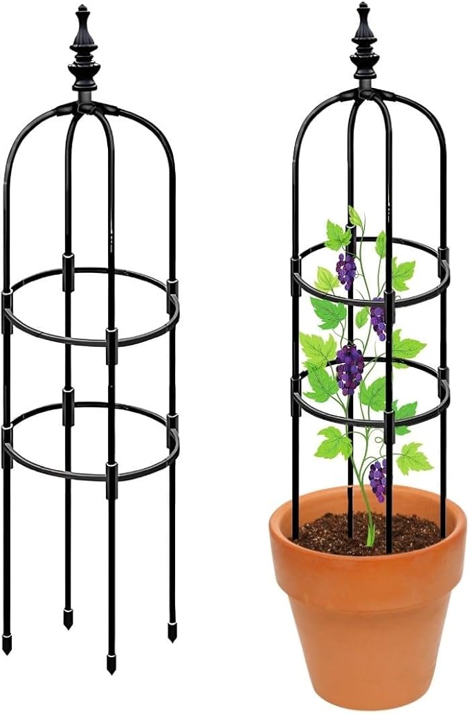 Garden Trellis for Climbing Plants Garden Obelisk Trellis 2 3 4 5 6 Ft Tower Obelisk Frame Multi-Use Plant Support Shelf Outdoor Potted Plant Support Vertical Supports Vines Rose(Black25 x 120cm/0.