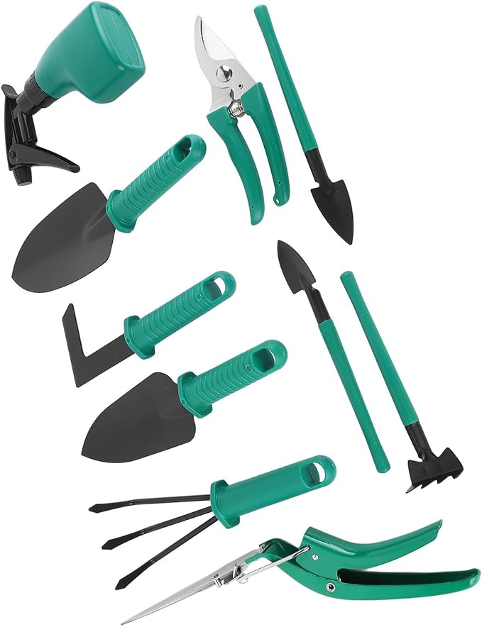GLOGLOW Garden Tool Set Iron Material Gardening Kit with 10 Essential Tools for Outdoor Garden and Yard Use