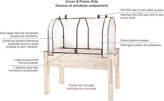 CedarCraft Greenhouse &amp Bug Cover Combo 32''W x 43''L x 24''H - Provides The Perfect microclimate for Your Plants. Includes 1 Frame &amp 2 Cover. Planter NOT Included Black Frame