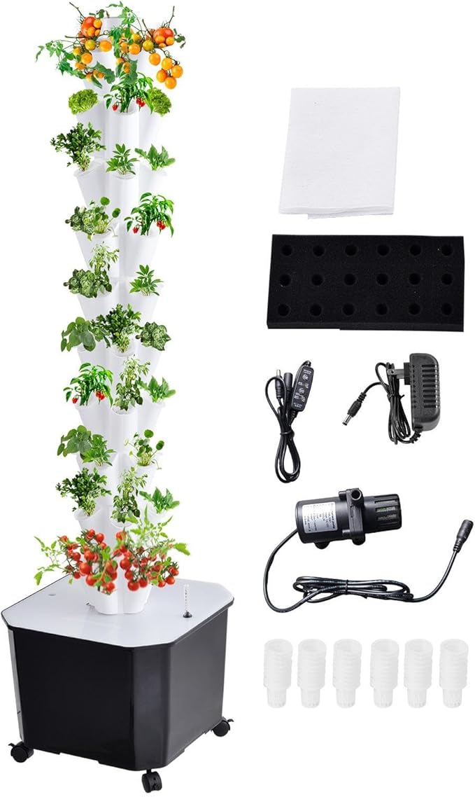 Hydroponic Growing System Tower10 Layered Hydroponic Tower 50 Slots Vegetable Growth PlanterHydroponics Fruit Towers Hydroponics Growing Kit for Flowers Balconies Courtyards Roofs